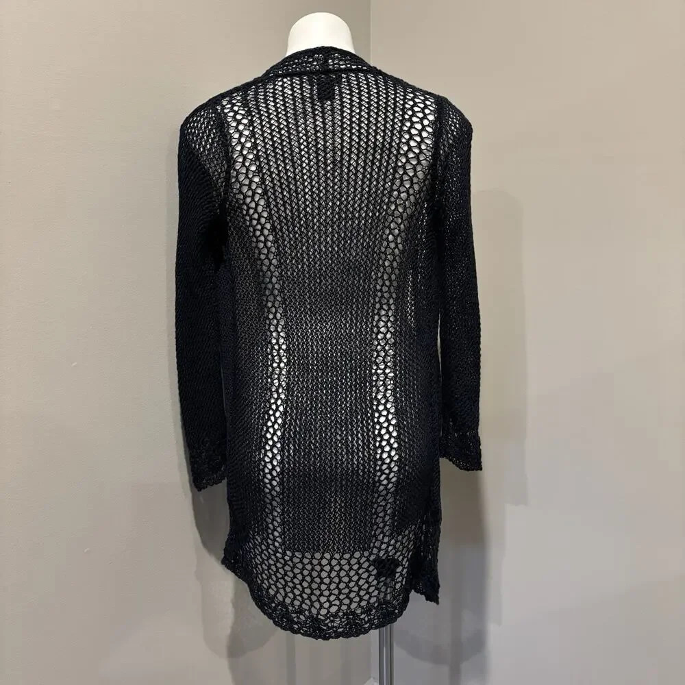 Lucky Brand Duster XS Dark Navy Blue Crochet Open Front - Picture 10 of 10